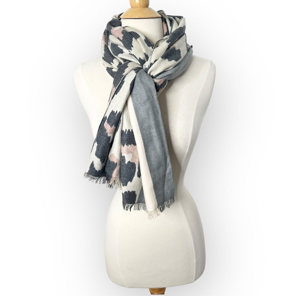 Cotton Cashmere Leopard Print Scarf 80/20 Blend Soft Cozy Winter Fringe Shawl